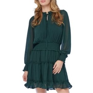 Chiffon Smocked Waist Dress in Teal Green